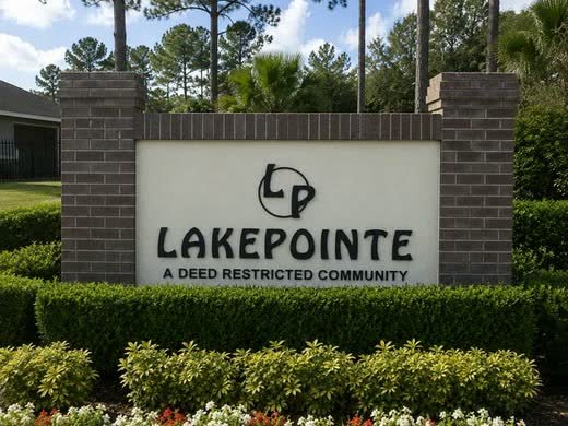 The entrance sign at Lakepointe.